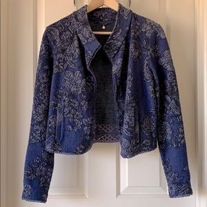 Anthropologie Sz Small Navy Embroidered Jacket